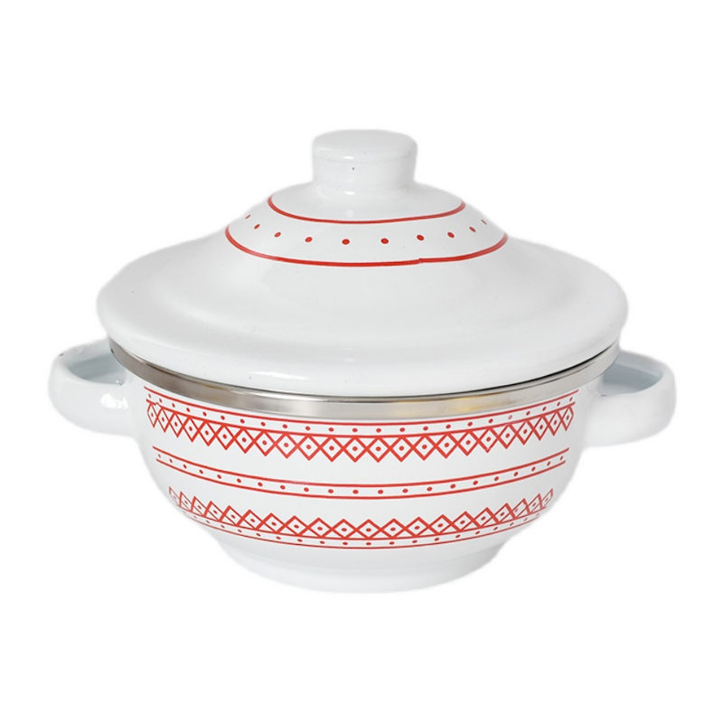 足のあるふたをしたダブルハンドルボウル